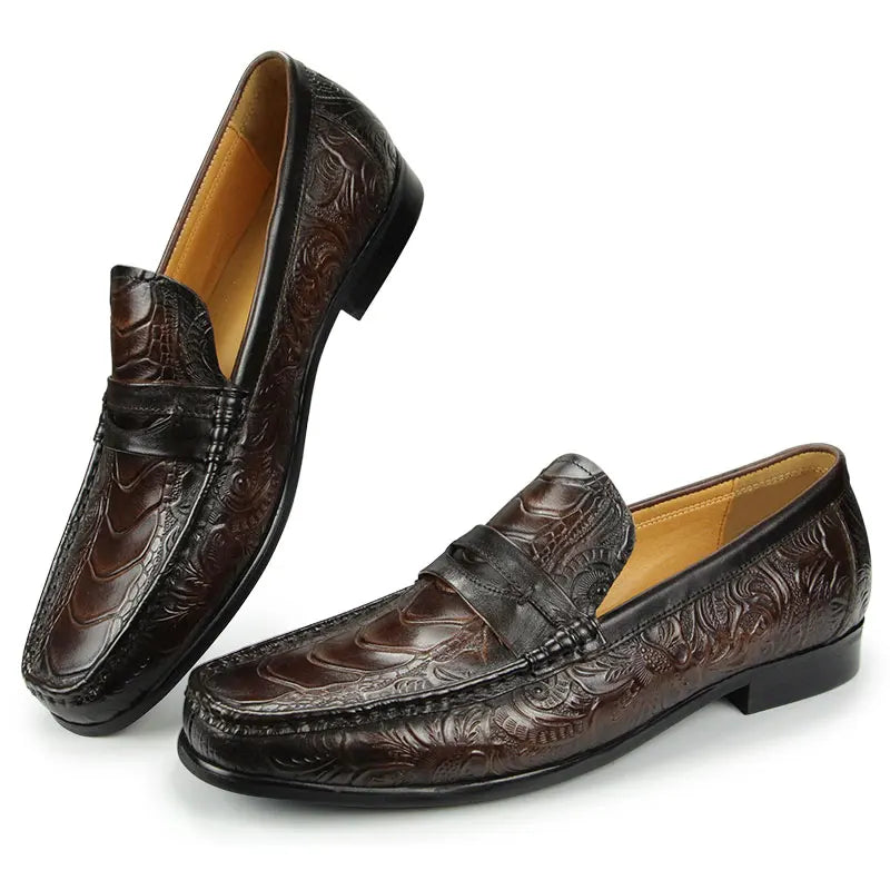 TREKHE | Klassische bedruckte Loafer – Slip-On-Echtleder für Eleganz im Alltag