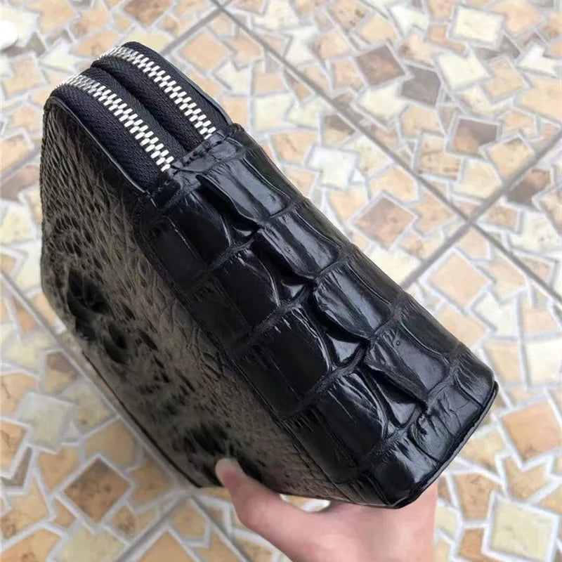 TREKHE | Valor Krokodil-Reißverschluss-Clutch – Organizer-Tasche aus weichem Leder