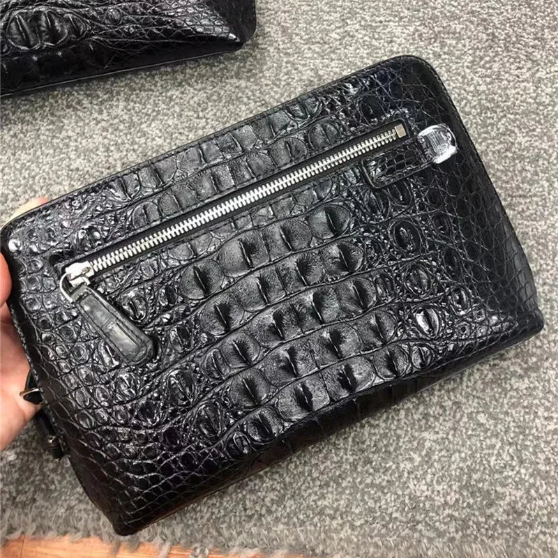 TREKHE | Executive Clutch aus Krokodilleder – 100 % echtes Alligatorleder, Business-Tasche mit Reißverschluss