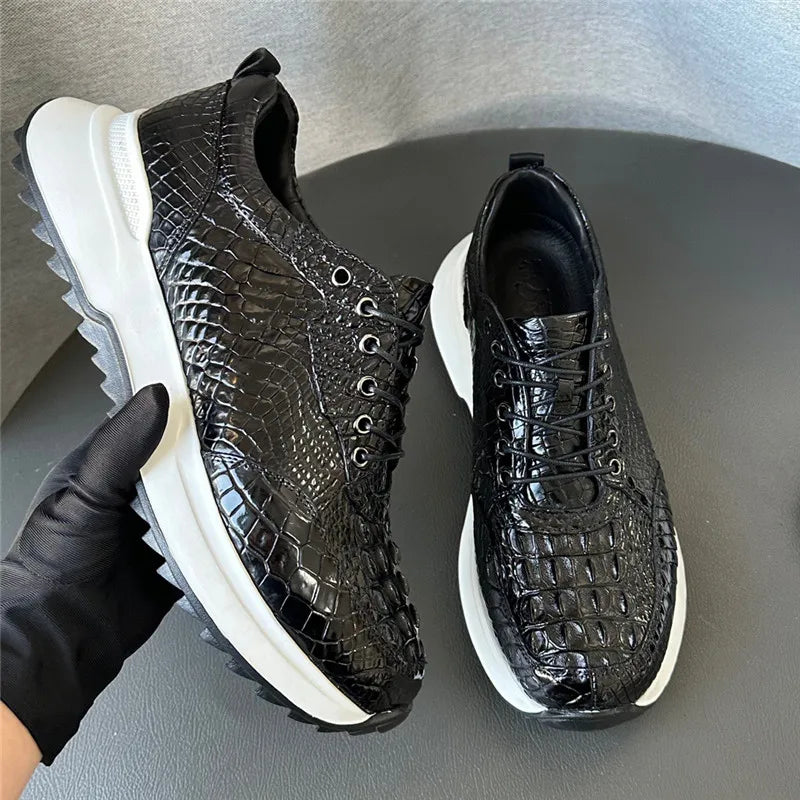 TREKHE | Imperial Black Crocodile Sneakers – Klassische Schnürschuhe