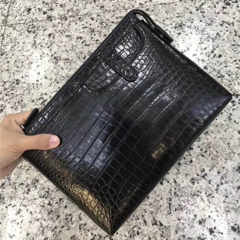 TREKHE | Executive Crocodile Wristlet – Klassische Business-Clutch aus Leder