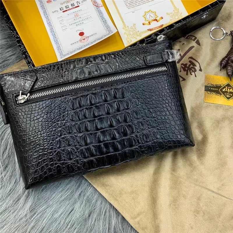 TREKHE | Executive Clutch aus Krokodilleder – Große Umschlagtasche mit Handgelenksriemen für Herren