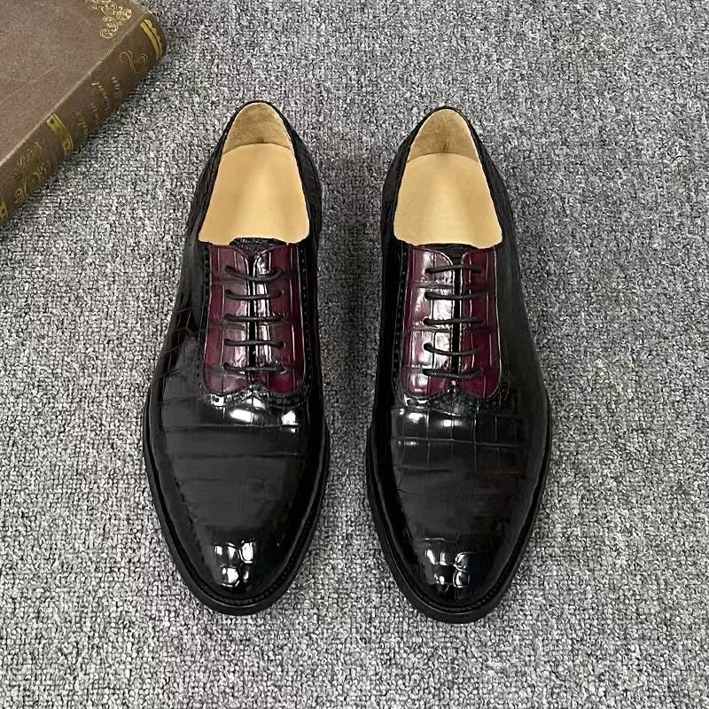 TREKHE | Prestige Dual-Tone Crocodile Oxford – Genuine Belly Skin, Handcrafted for Statement Elegance