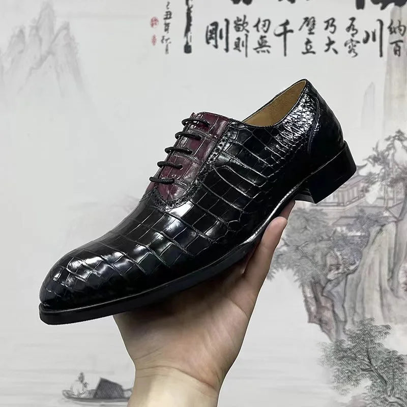 TREKHE | Prestige Dual-Tone Crocodile Oxford – Genuine Belly Skin, Handcrafted for Statement Elegance