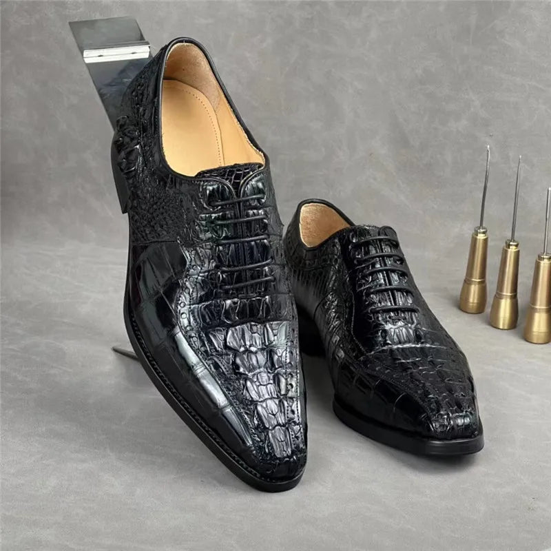 TREKHE | Exotic Crocodile Oxford Shoes – Men's Square Toe Lace-Up