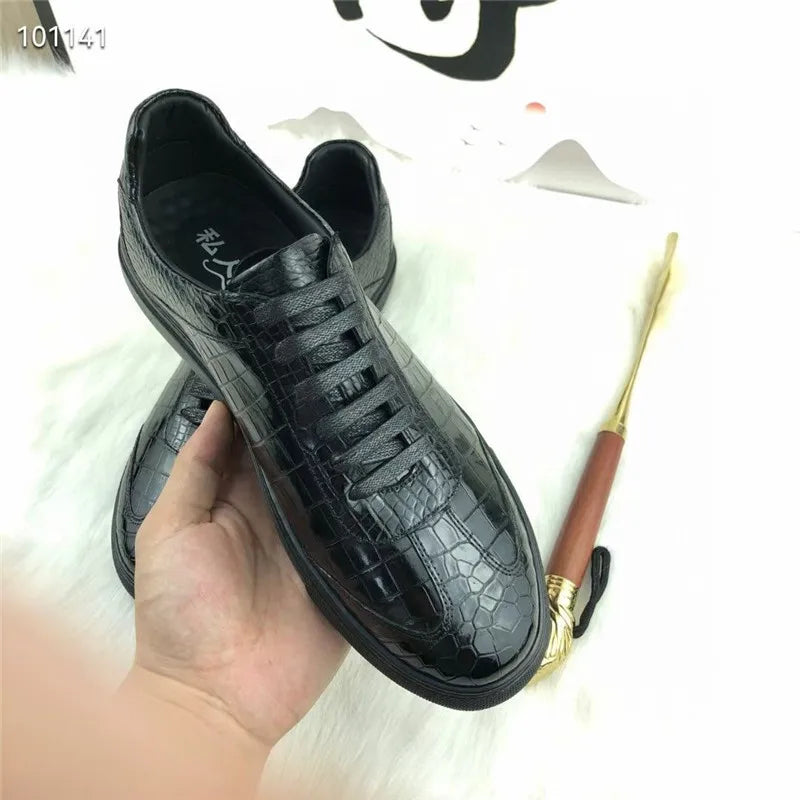 TREKHE | Essential Schnürschuhe aus Krokodilleder – Schwarze, exotische Wanderschuhe für Herren