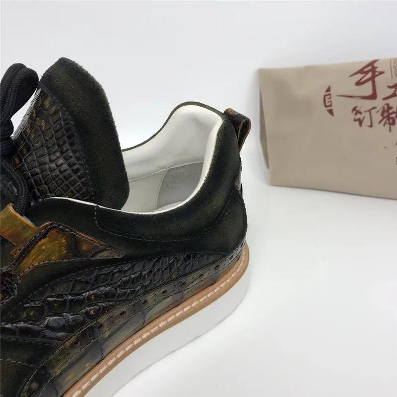 TREKHE | Imperial Mid-Top Brogue Sneakers – Hand-Painted Crocodile Leather