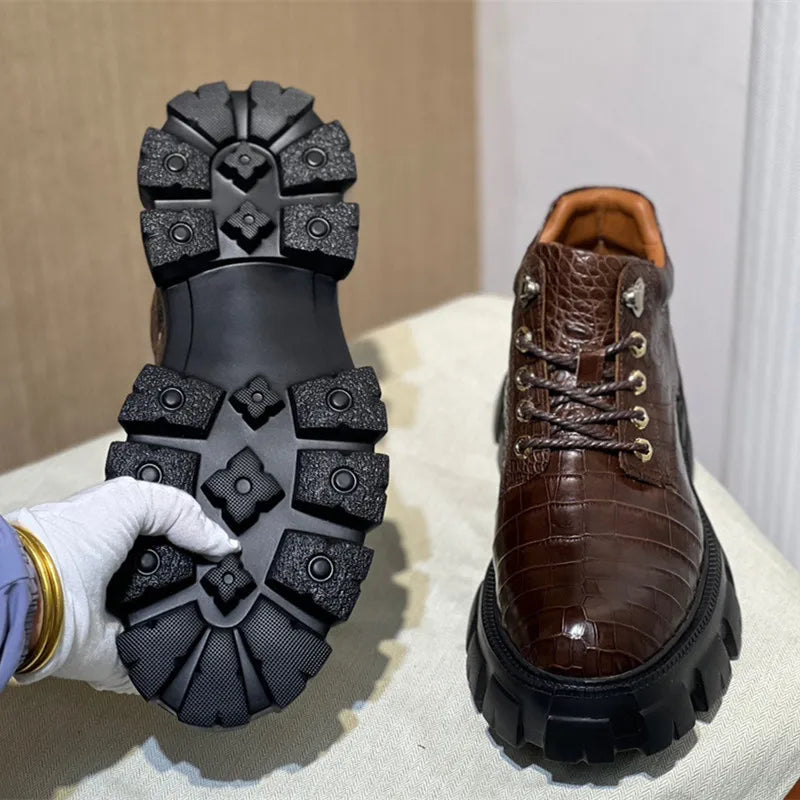 TREKHE | Crocodile Outdoor Lace-Up – Rugged Sole, Elevated Everyday Elegance