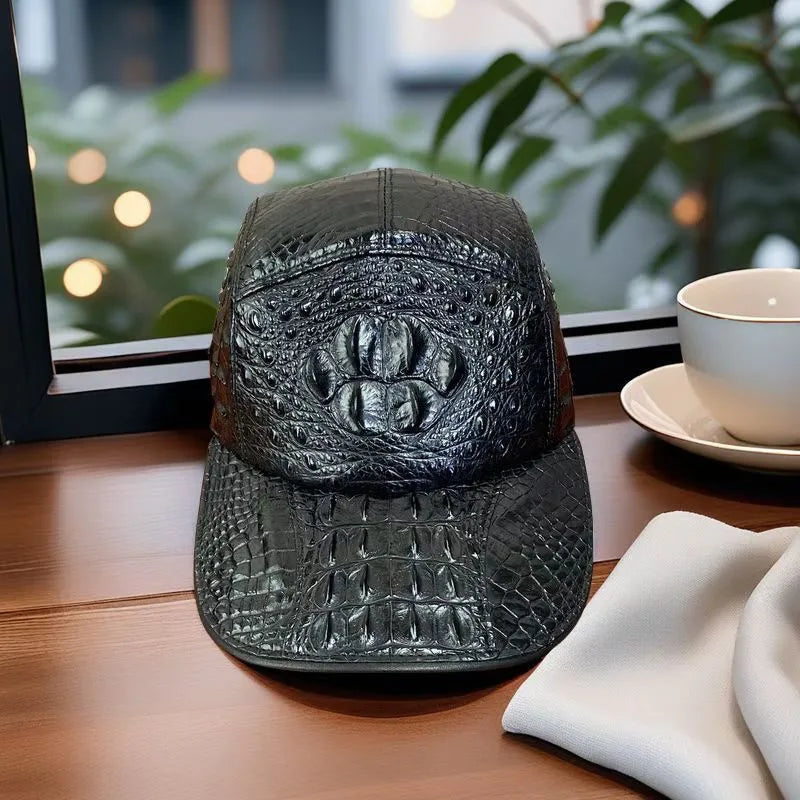 TREKHE | Prestige Snapback aus Alligatorleder – 100 % echtes exotisches Leder, verstellbare schwarze Kappe