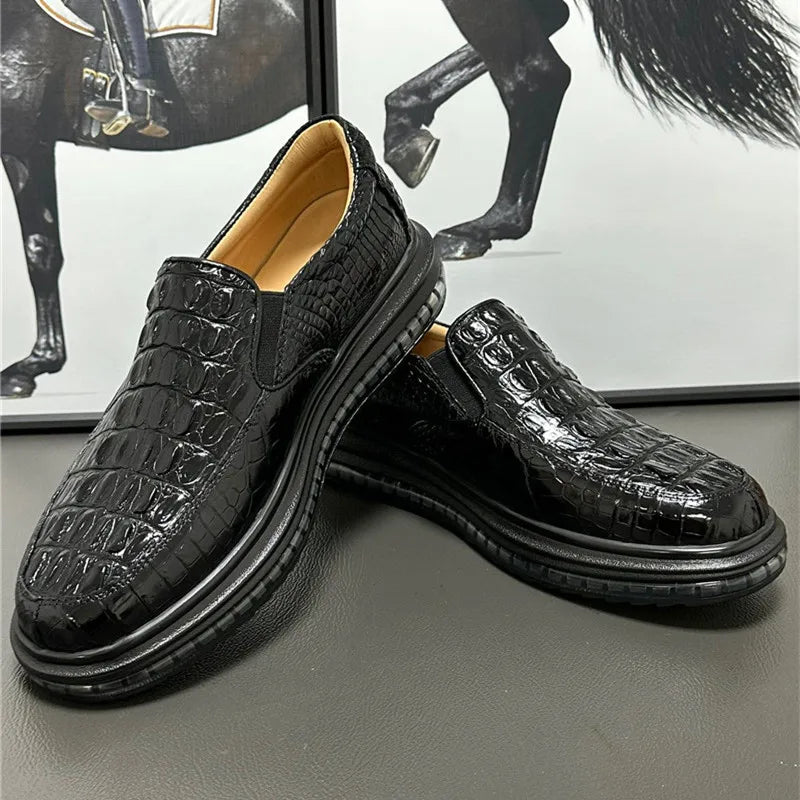 TREKHE | Imperial Black Crocodile Loafers – Weiche Slip-On-Lässige Eleganz