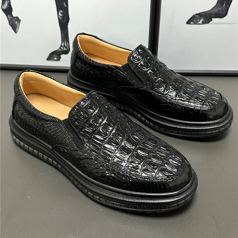 TREKHE | Imperial Black Crocodile Loafers – Weiche Slip-On-Lässige Eleganz