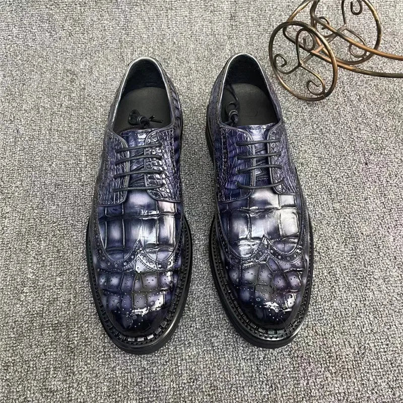 TREKHE | Prestige Crocodile Brogue – 100% Genuine Exotic Leather, Hand-Painted Finish
