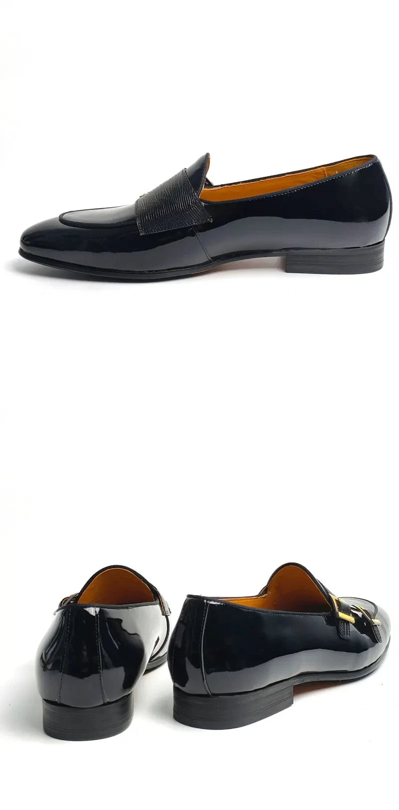 TREKHE | Elegante Lack-Monk-Loafer – Slipper aus echtem Leder mit Schnallen-Akzent