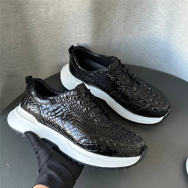 TREKHE | Imperial Black Crocodile Sneakers – Klassische Schnürschuhe