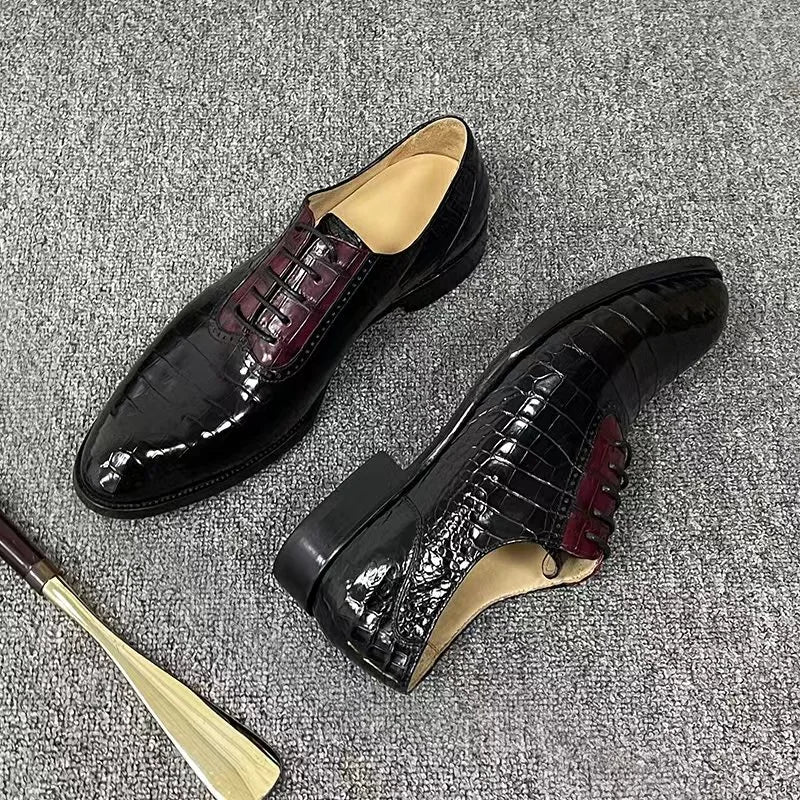 TREKHE | Prestige Dual-Tone Crocodile Oxford – Genuine Belly Skin, Handcrafted for Statement Elegance
