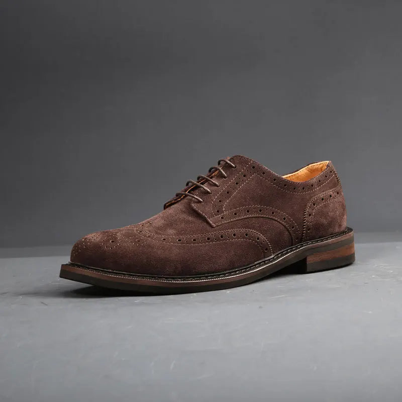 Title: TREKHE | Handcrafted Brogue Shoes – Premium Cow Suede Men's Lace-Up