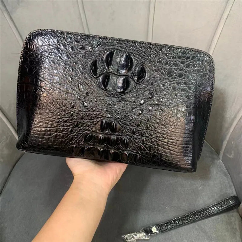 TREKHE | Edle Krokodil Business Clutch – Weiche Leder-Handgelenktasche mit Reißverschluss