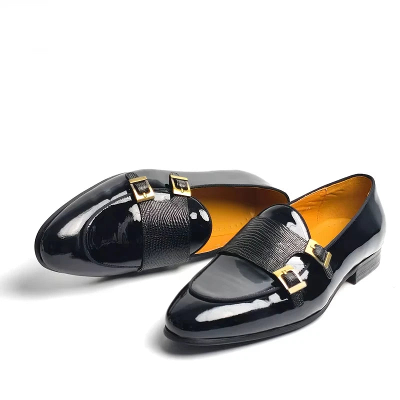 TREKHE | Elegante Lack-Monk-Loafer – Slipper aus echtem Leder mit Schnallen-Akzent