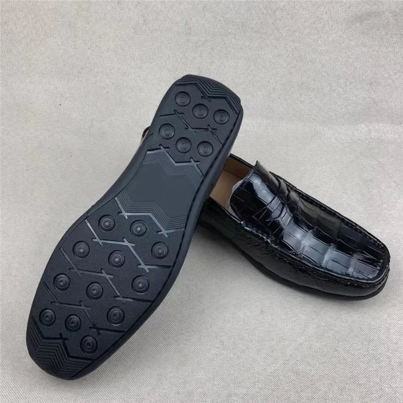 TREKHE | Imperial Driving Loafers – Schwarze Slipper aus Krokodil
