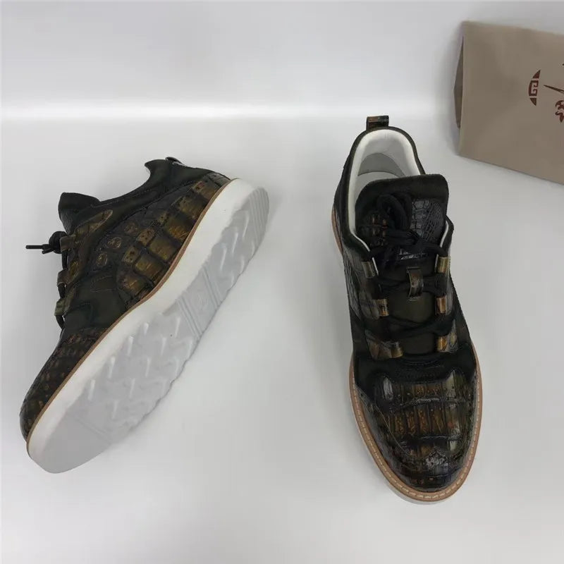 TREKHE | Imperial Mid-Top Brogue Sneakers – Hand-Painted Crocodile Leather