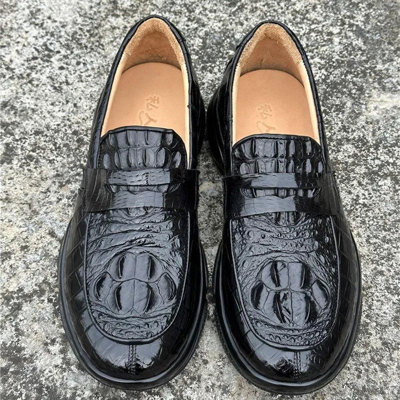 TREKHE | Imperial Black Crocodile Loafers – Weiche Slip-On Business Casual