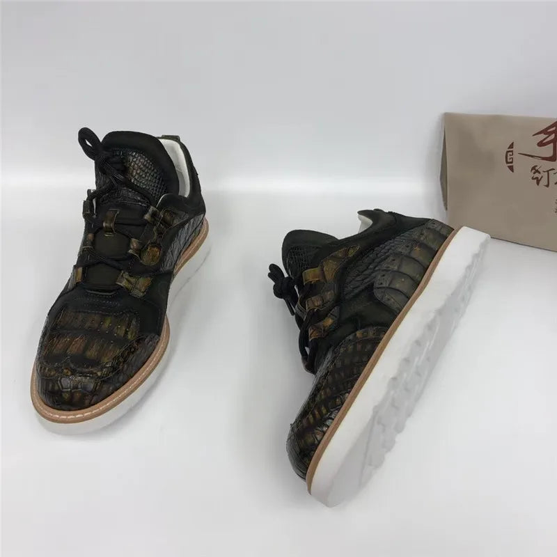 TREKHE | Imperial Mid-Top Brogue Sneakers – Hand-Painted Crocodile Leather