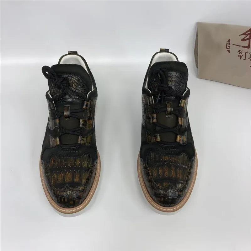 TREKHE | Imperial Mid-Top Brogue Sneakers – Hand-Painted Crocodile Leather