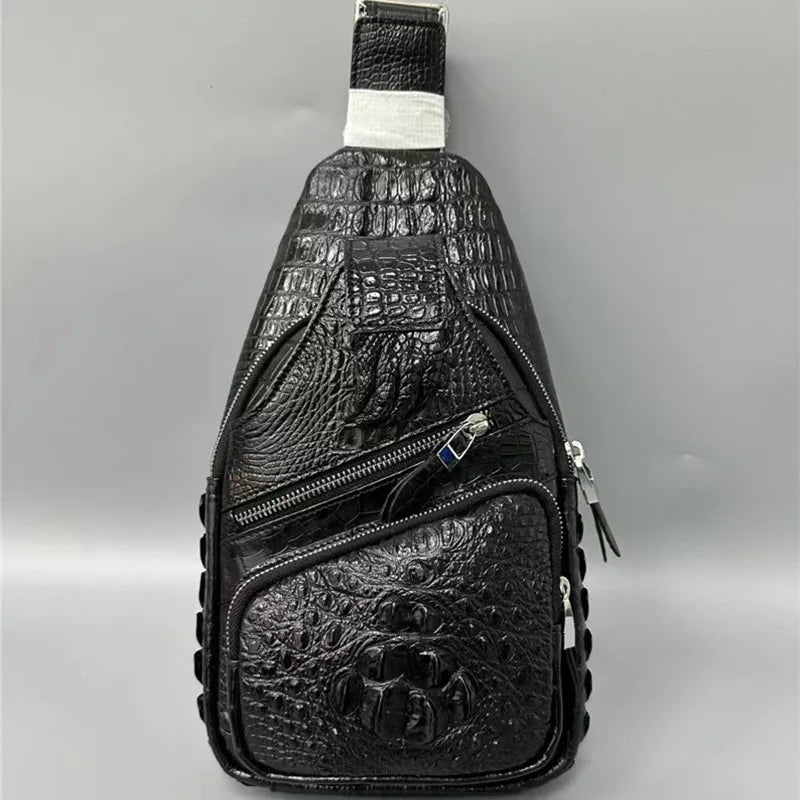 TREKHE | Alligator Claw Signature Chest Bag – 100% Genuine Crocodile Leather Handcrafted Crossbody for Men