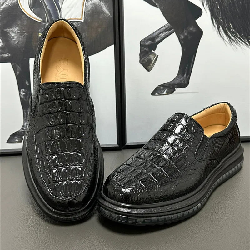 TREKHE | Imperial Black Crocodile Loafers – Weiche Slip-On-Lässige Eleganz