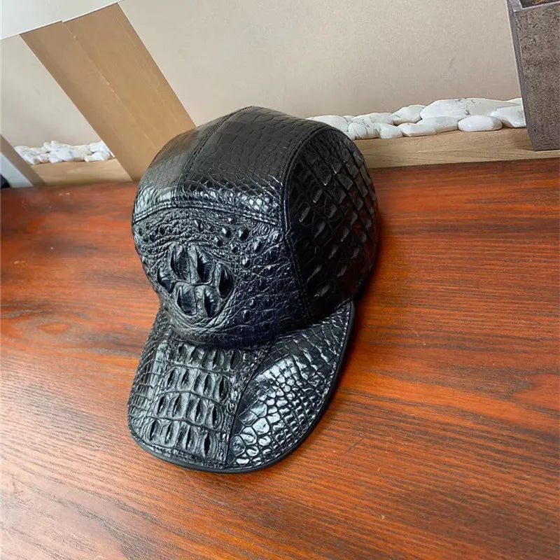TREKHE | Prestige Snapback aus Alligatorleder – 100 % echtes exotisches Leder, verstellbare schwarze Kappe