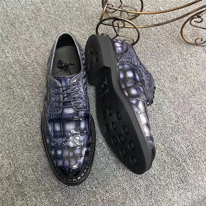 TREKHE | Prestige Crocodile Brogue – 100% Genuine Exotic Leather, Hand-Painted Finish