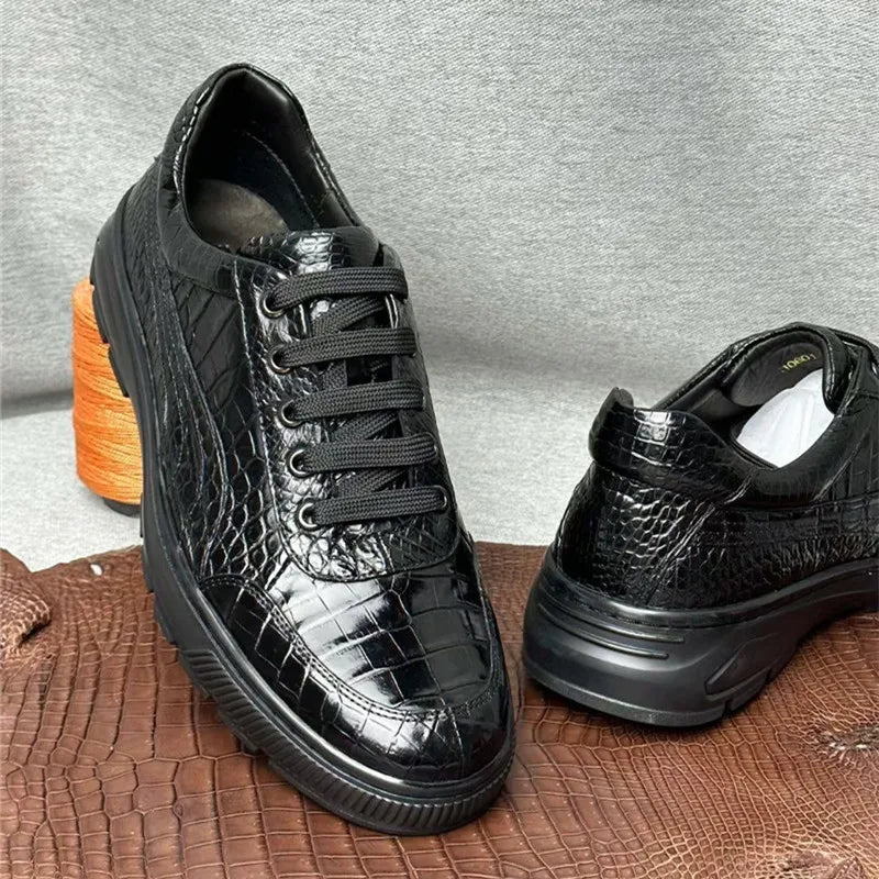 TREKHE | Klassische Sneakers aus Krokodilleder – Schwarze, exotische Schnürschuhe für Herren