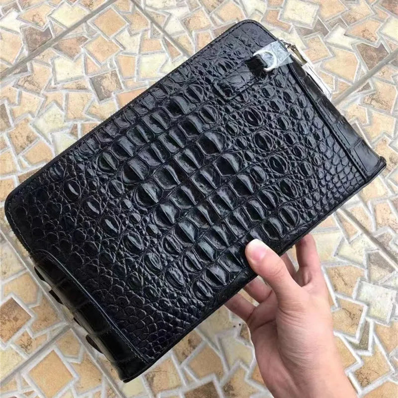 TREKHE | Valor Krokodil-Reißverschluss-Clutch – Organizer-Tasche aus weichem Leder