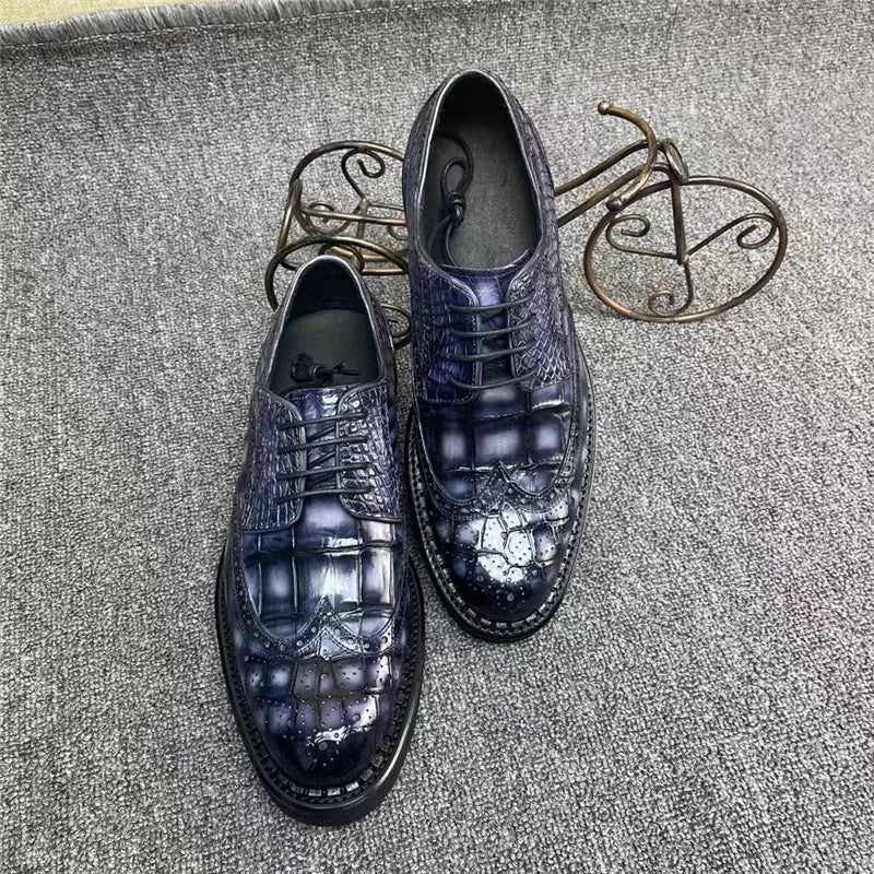 TREKHE | Prestige Crocodile Brogue – 100% Genuine Exotic Leather, Hand-Painted Finish