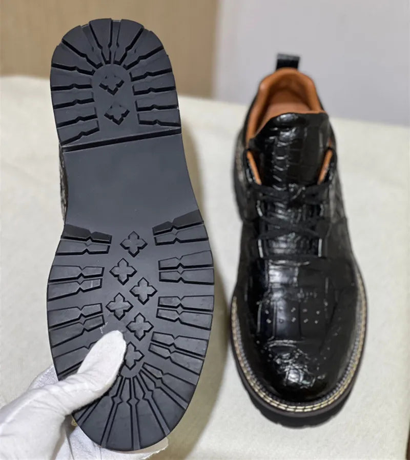 TREKHE | Crocodile Mid-Top Derby – 100% Genuine Belly Leather with Rugged Sole