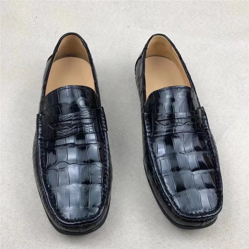 TREKHE | Imperial Driving Loafers – Schwarze Slipper aus Krokodil