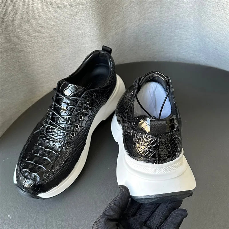 TREKHE | Imperial Black Crocodile Sneakers – Klassische Schnürschuhe