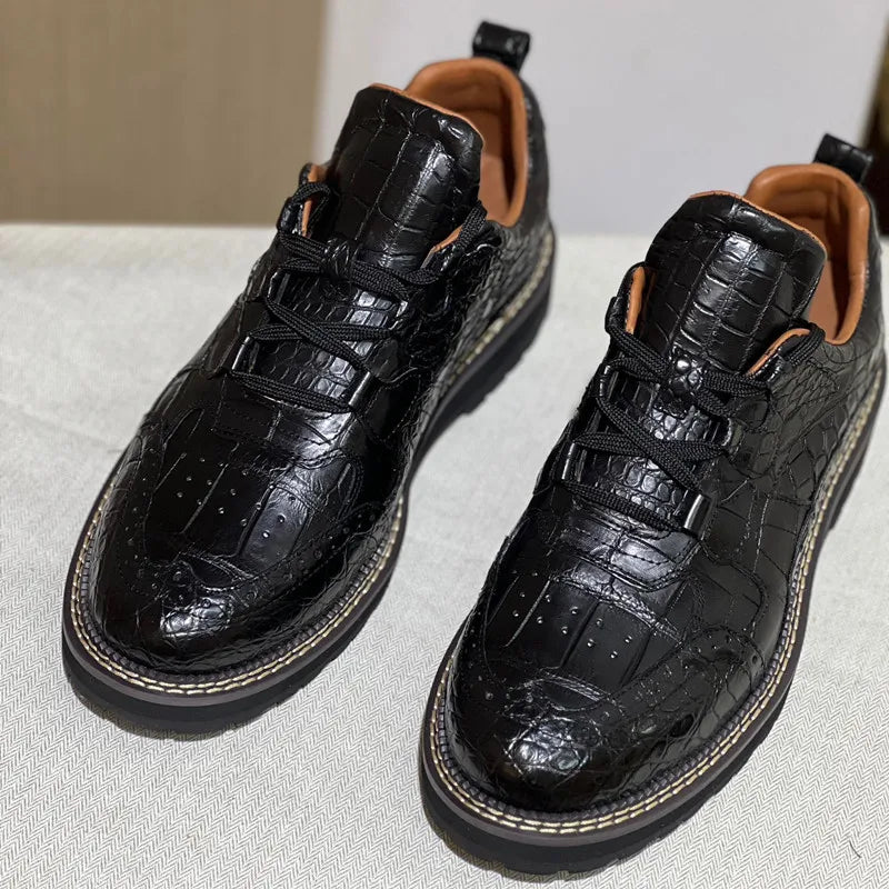 TREKHE | Crocodile Mid-Top Derby – 100% Genuine Belly Leather with Rugged Sole