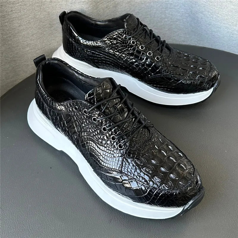 TREKHE | Imperial Black Crocodile Sneakers – Klassische Schnürschuhe