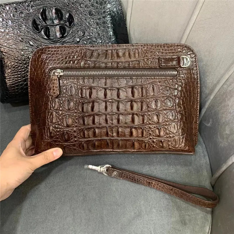 TREKHE | Edle Krokodil Business Clutch – Weiche Leder-Handgelenktasche mit Reißverschluss