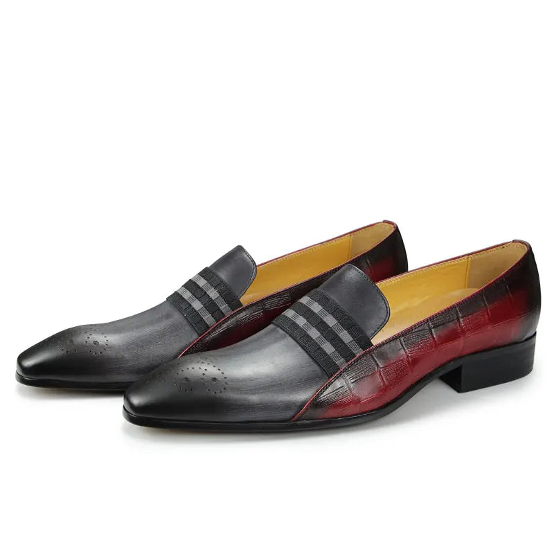 TREKHE | Grau-schwarze Slip-On-Loafer – Handgefertigtes Leder mit gestreiftem Akzent