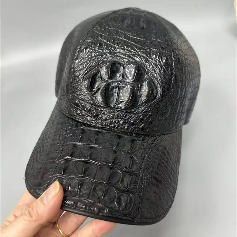 TREKHE | Urban Alligator Leather Snapback – Echtes exotisches Leder, schwarze verstellbare Kappe