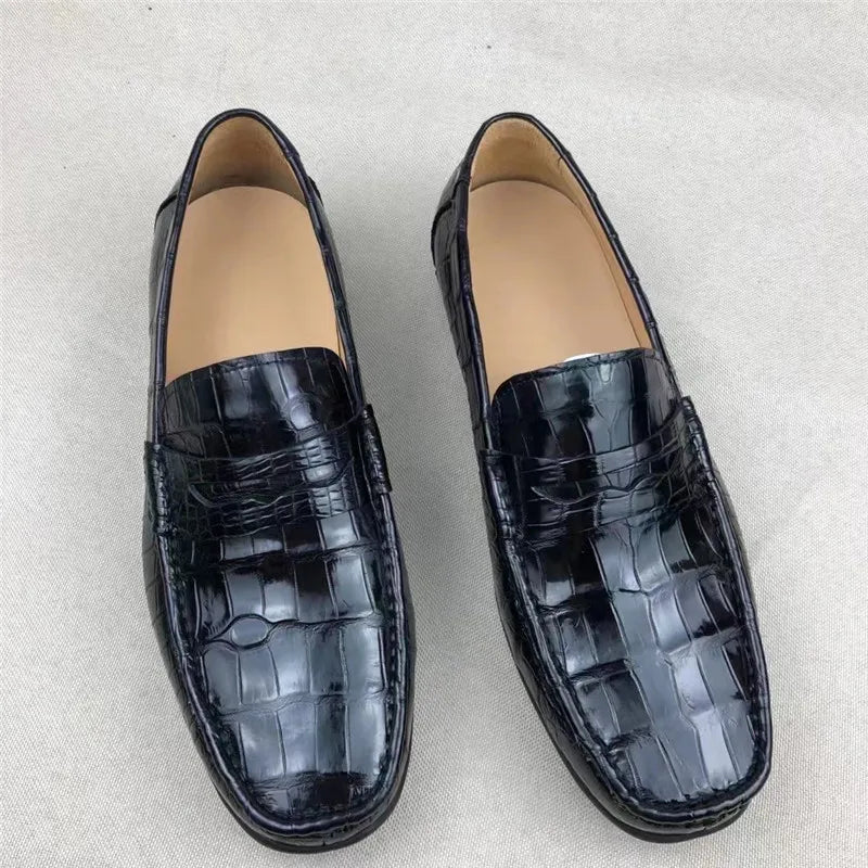 TREKHE | Imperial Driving Loafers – Schwarze Slipper aus Krokodil