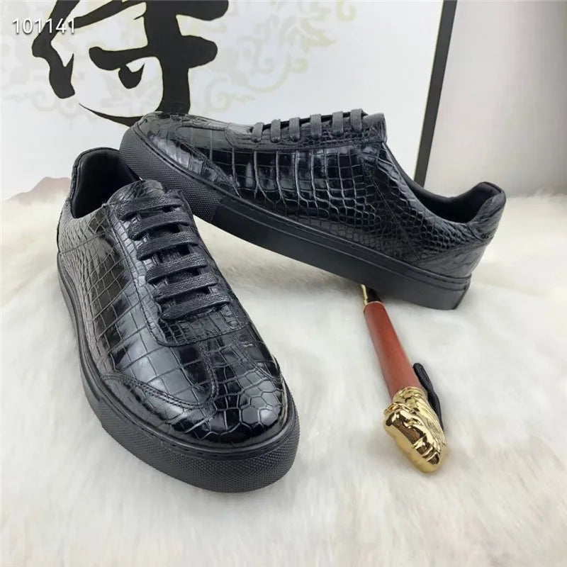 TREKHE | Essential Schnürschuhe aus Krokodilleder – Schwarze, exotische Wanderschuhe für Herren