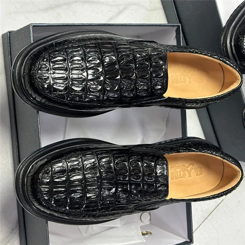 TREKHE | Imperial Black Crocodile Loafers – Weiche Slip-On-Lässige Eleganz