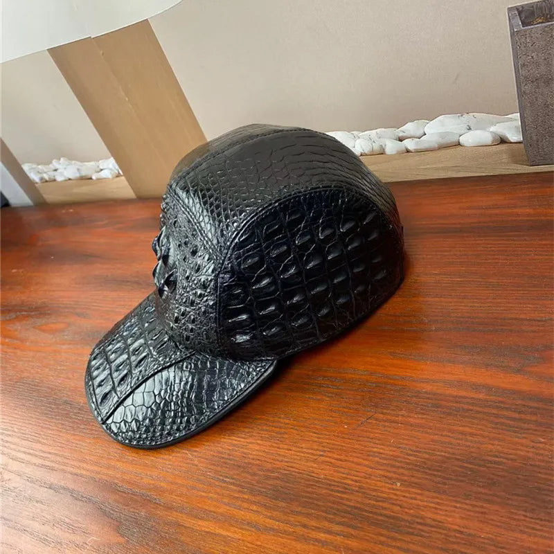 TREKHE | Prestige Snapback aus Alligatorleder – 100 % echtes exotisches Leder, verstellbare schwarze Kappe