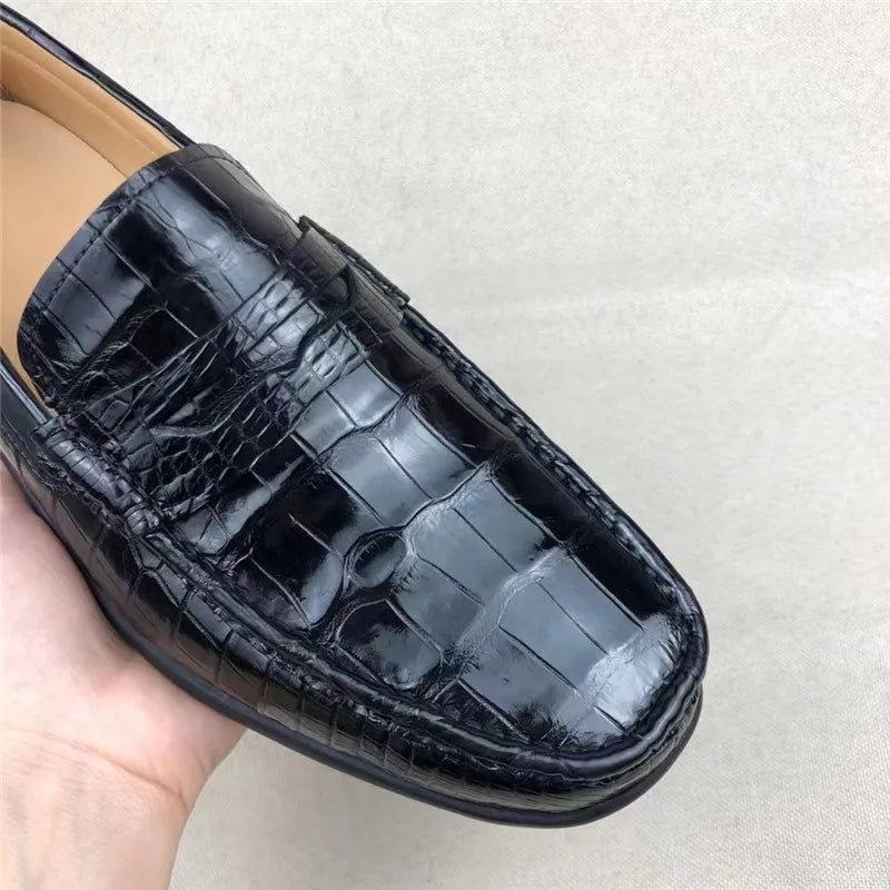 TREKHE | Imperial Driving Loafers – Schwarze Slipper aus Krokodil