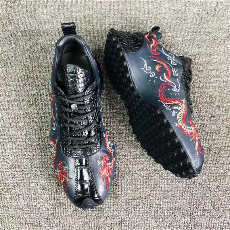 TREKHE | Imperial Dragon Sneakers – Schnürschuhe mit Krokodilstickerei