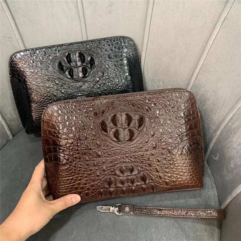 TREKHE | Edle Krokodil Business Clutch – Weiche Leder-Handgelenktasche mit Reißverschluss