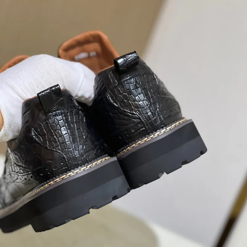TREKHE | Crocodile Mid-Top Derby – 100% Genuine Belly Leather with Rugged Sole